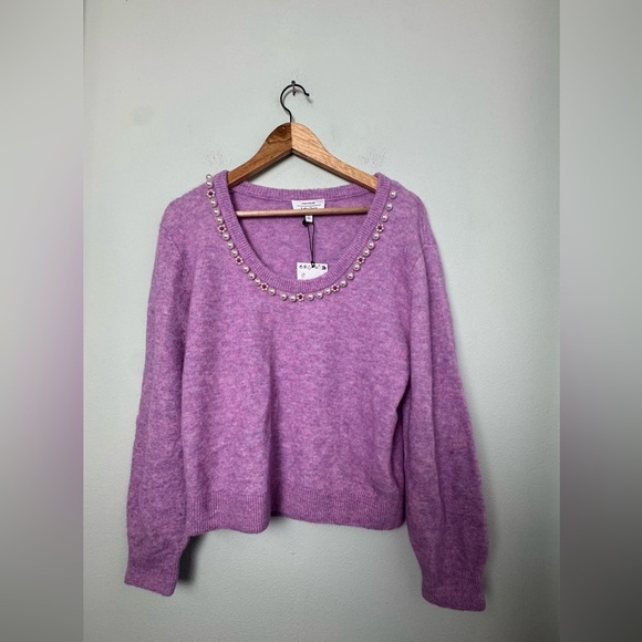 NWT Paris Atelier & Other Stories Pullover Pearl-Beaded Knit Sweater in Lilac M - Picture 7 of 16